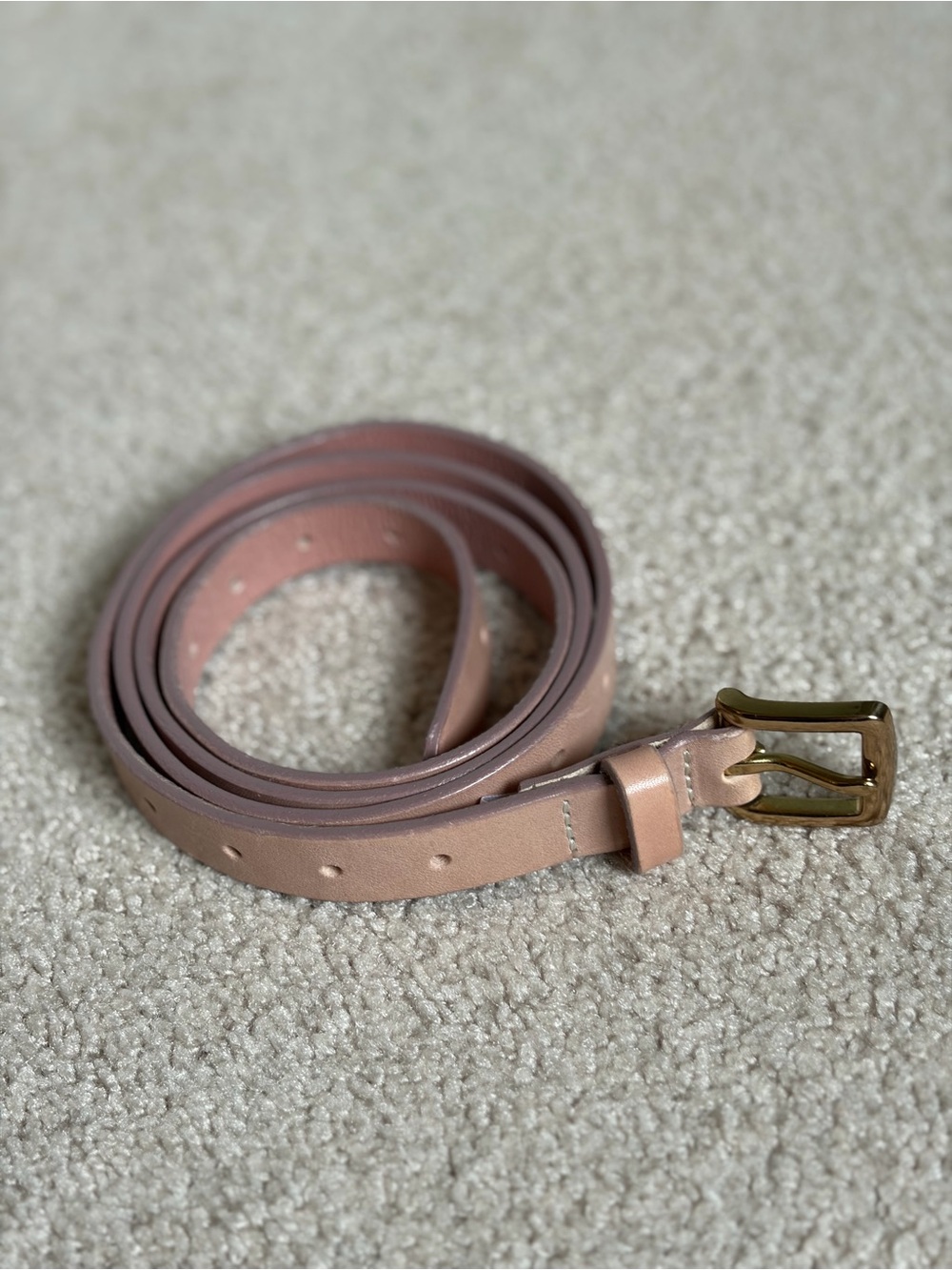 J. Crew Factory Leather Skinny Belt in Blush Pink with Gold Buckle